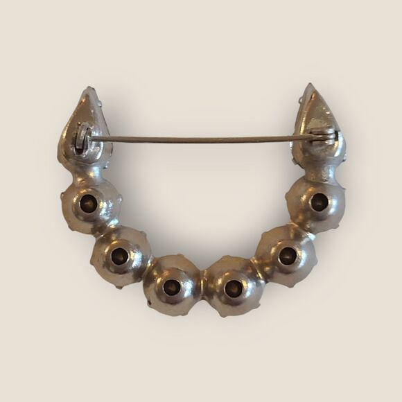 Vintage Clear Speckled Rhinestone Brooch Silver Tone U Shape Horseshoe Estate - Picture 10 of 11